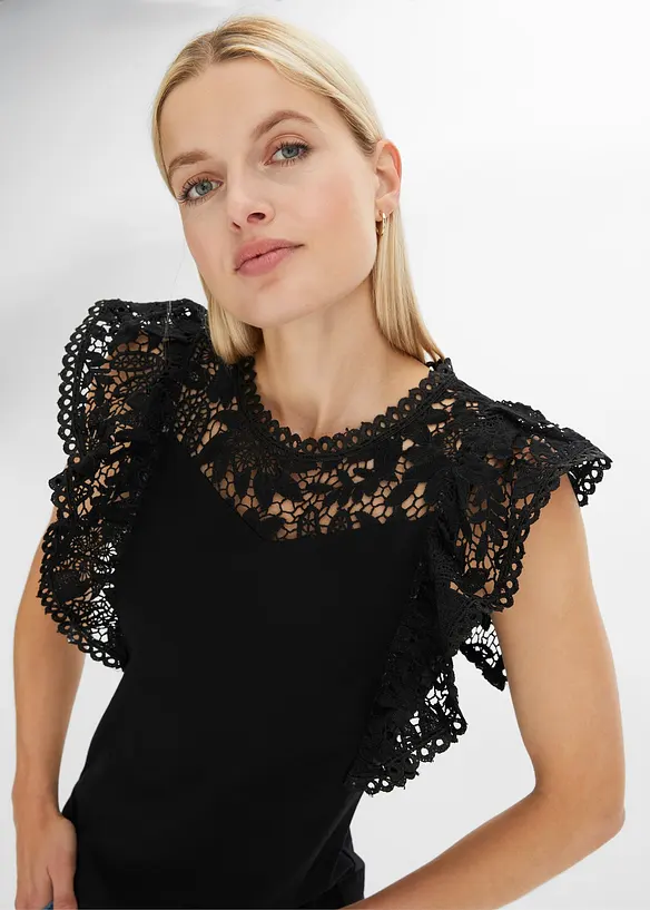 T-shirt à dentelle et volants, bonprix