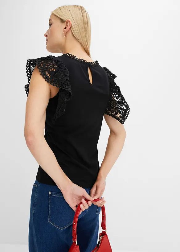 T-shirt à dentelle et volants, bonprix