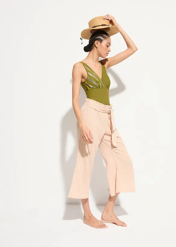Pantalon de plage en gaze de coton, longueur 3/4, bonprix