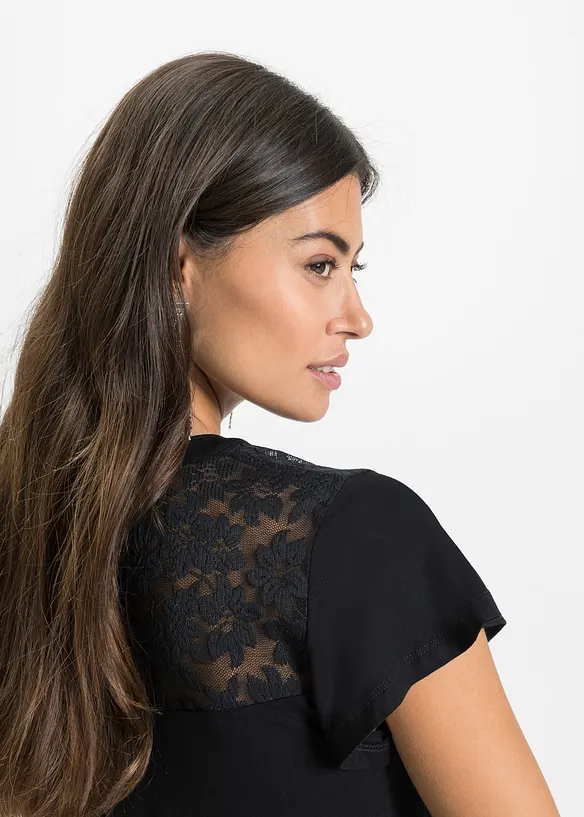T-shirt col tunisien en viscose et dentelle, bonprix