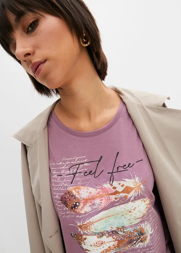 T-Shirt mit Federdruck, bonprix
