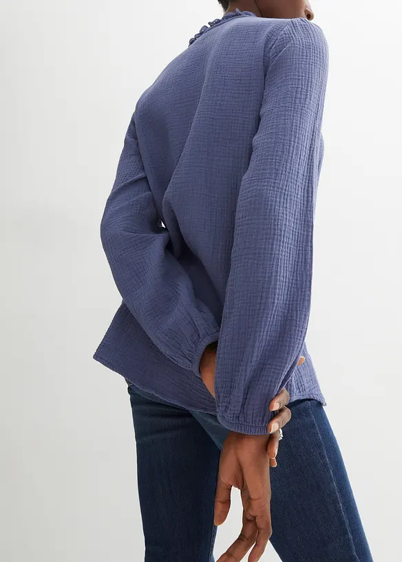 Chemisier en gaze de coton avec broderies anglaises, bonprix