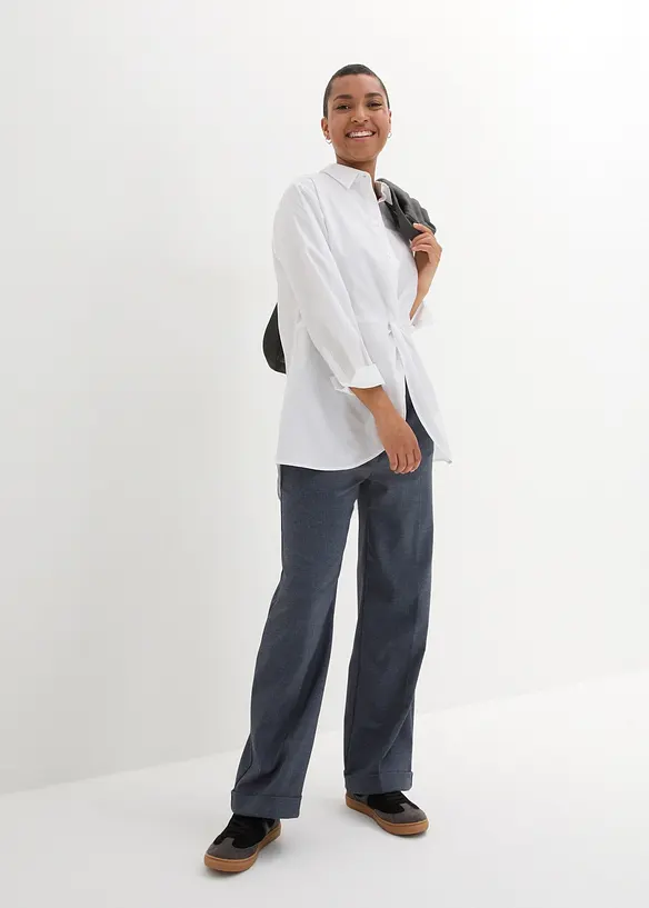 Vokuhila-Bluse in reiner Baumwolle, bonprix