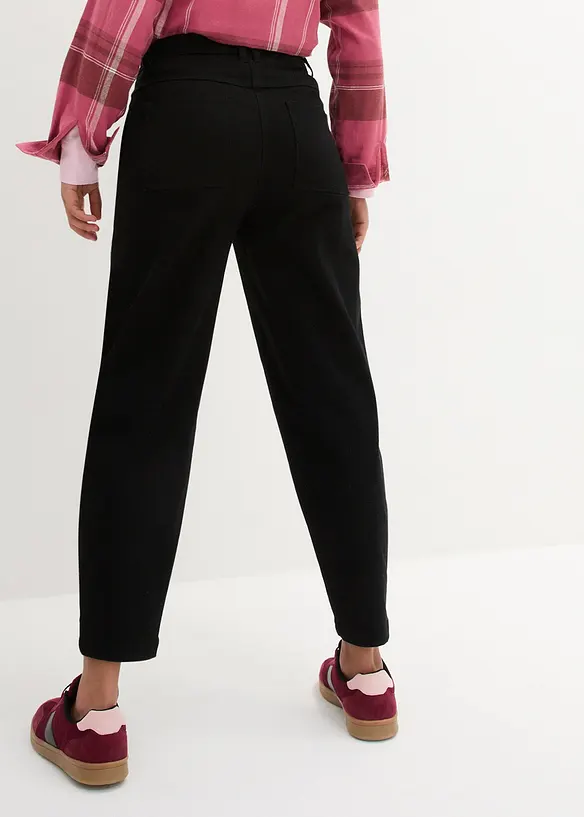 Pantalon barrel en twill à taille haute élastiquée et poches cachées dans coutures avancées, bonprix