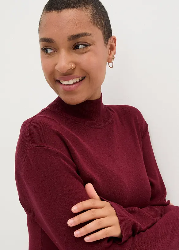 Robe longue en fine maille à col montant, manches longues, bonprix
