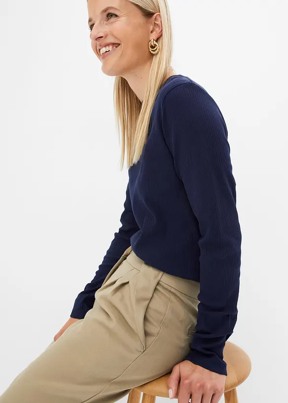 Geripptes Langarmshirt aus reiner Baumwolle, bonprix