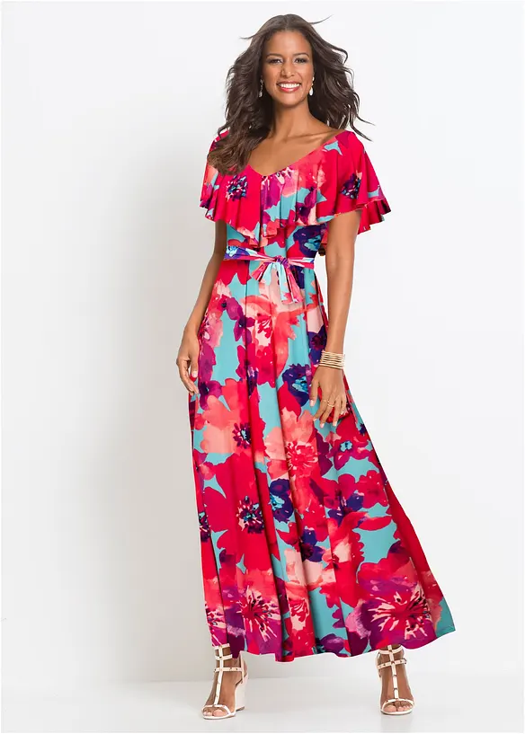 Maxikleid mit Volant und Gürtel, bonprix