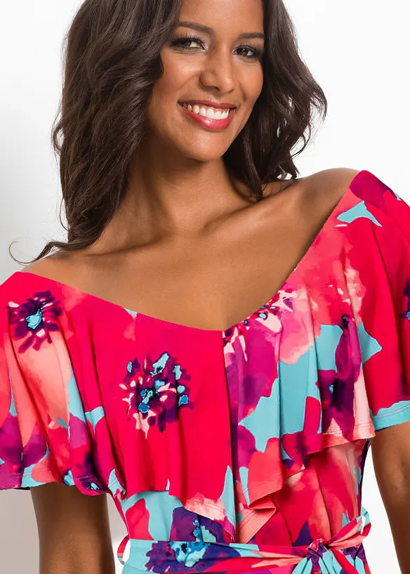 Maxikleid mit Volant und Gürtel, bonprix