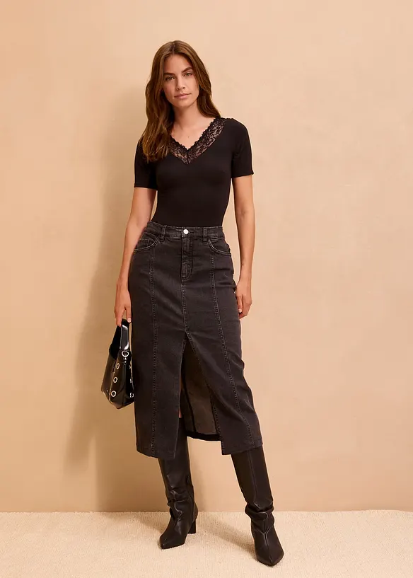 Body manches courtes en modal et dentelle, bonprix