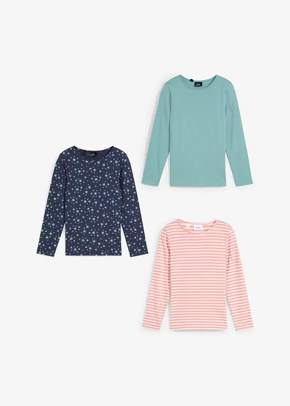 Lot de 3 T-shirts manches longues fille en coton, bonprix