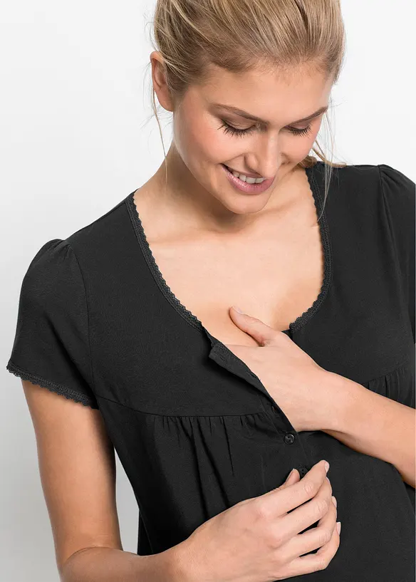 Chemise de nuit d’allaitement coton et dentelle, bonprix