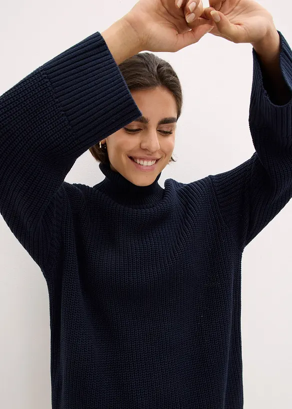 Oversize-Rollkragenpullover aus Baumwoll-Mix, bonprix