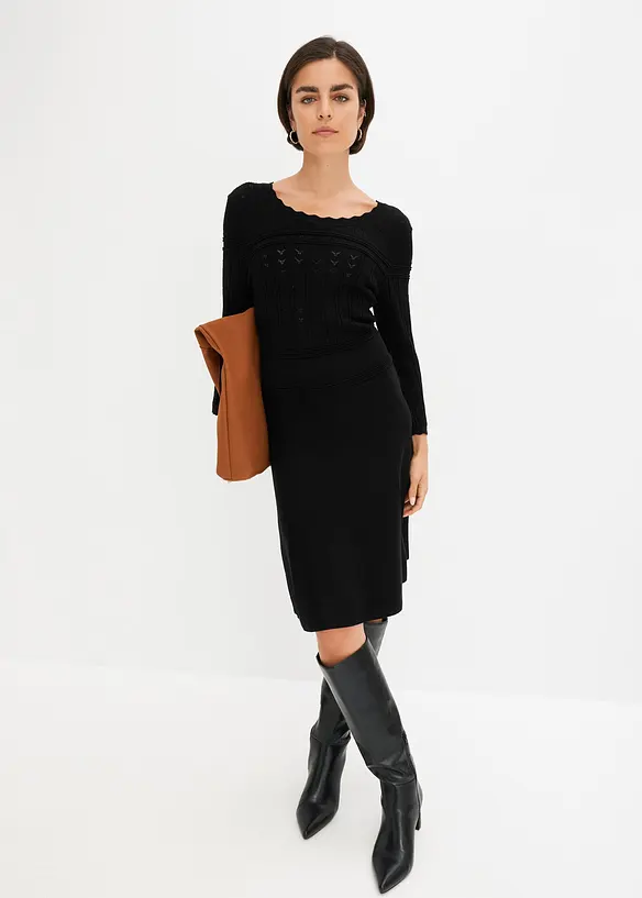 Robe pull avec haut en maille ajourée, bonprix