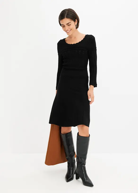 Robe pull avec haut en maille ajourée, bonprix
