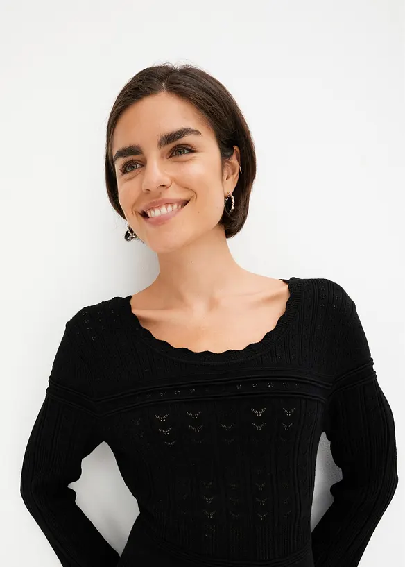 Robe pull avec haut en maille ajourée, bonprix