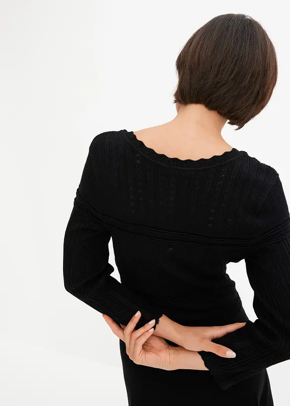 Robe pull avec haut en maille ajourée, bonprix