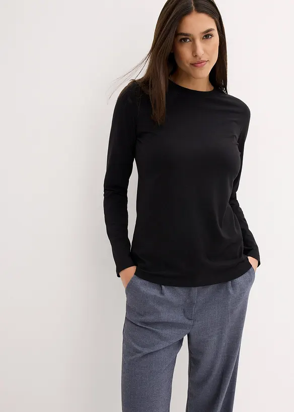 Lot de 2 T-shirts manches longues en coton extensible, bonprix