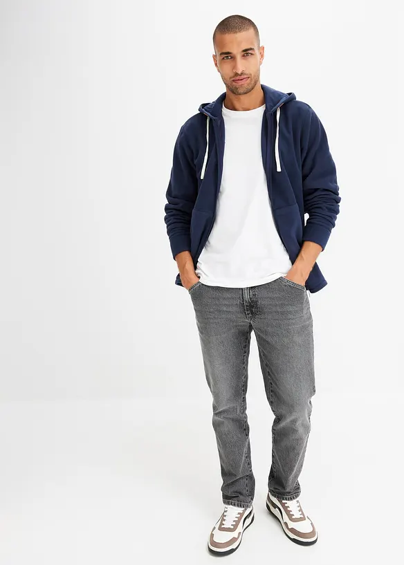 Fleecejacke mit Kapuze und aufgesetzten Taschen, bonprix