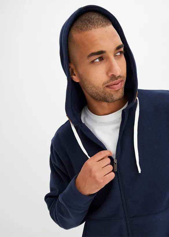 Fleecejacke mit Kapuze und aufgesetzten Taschen, bonprix
