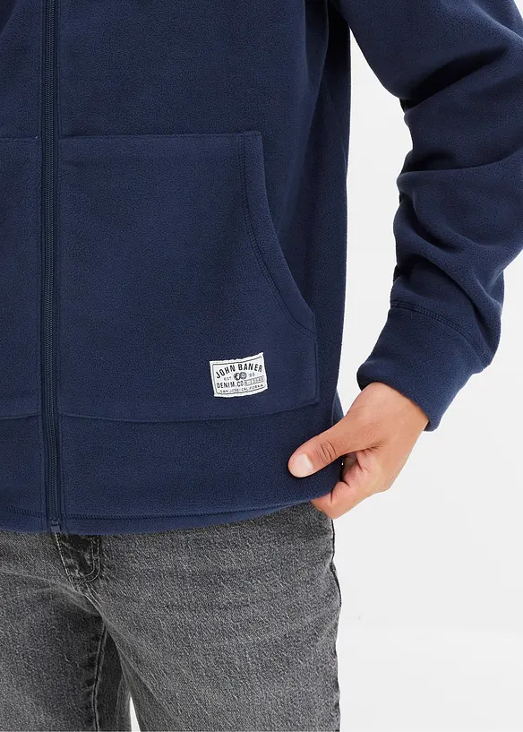 Fleecejacke mit Kapuze und aufgesetzten Taschen, bonprix