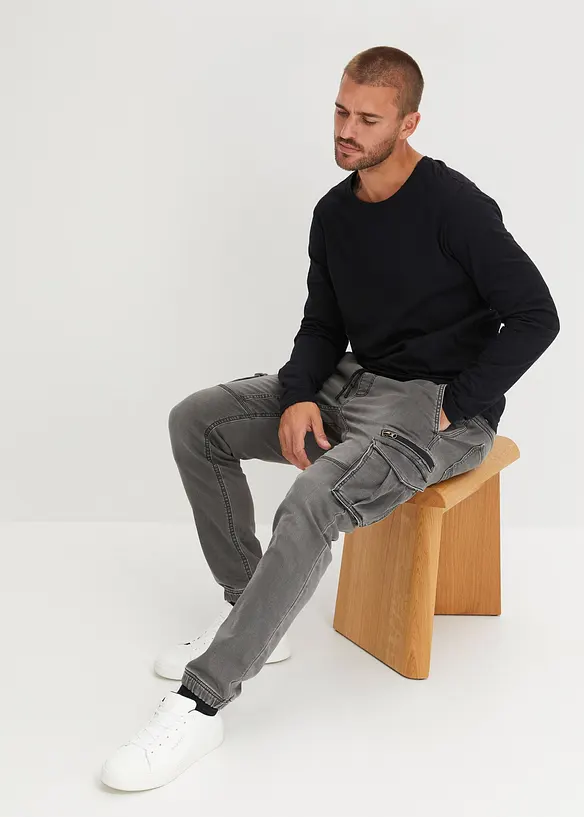 Jogger droit effet jean et poches cargo, Regular, bonprix