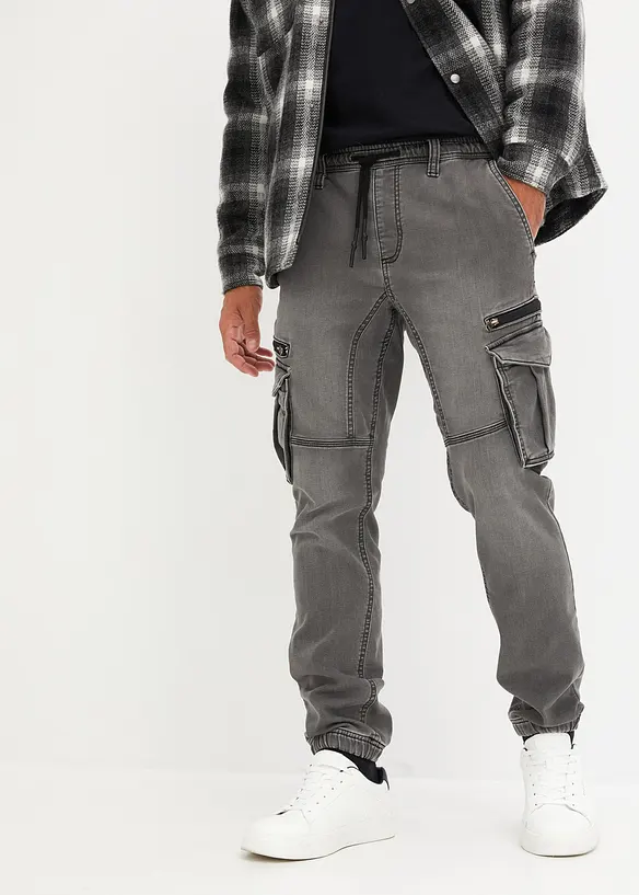 Jogger droit effet jean et poches cargo, Regular, bonprix