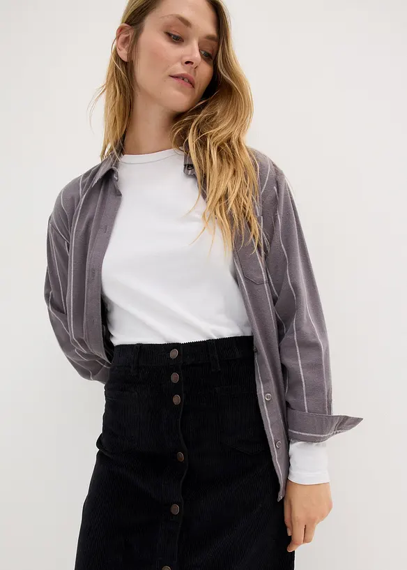 Stretch-Cordrock mit Knopfleiste, Midi-Länge, bonprix