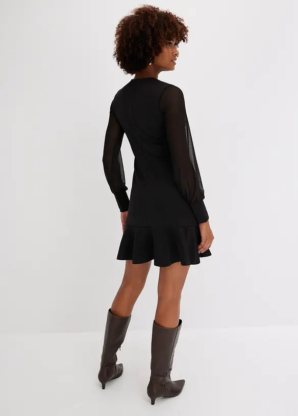 Mini-robe en tissu solide effet néoprène, avec manches légères en mesh, bonprix