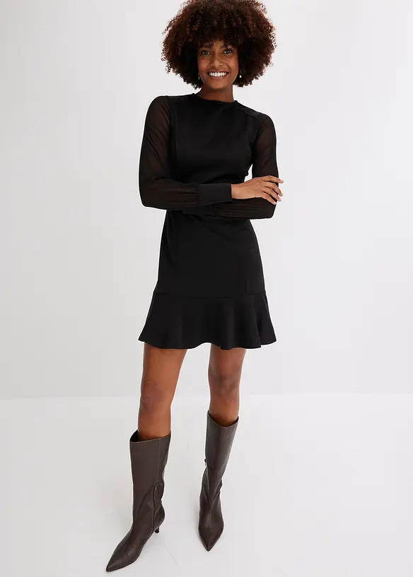 Mini-robe en tissu solide effet néoprène, avec manches légères en mesh, bonprix