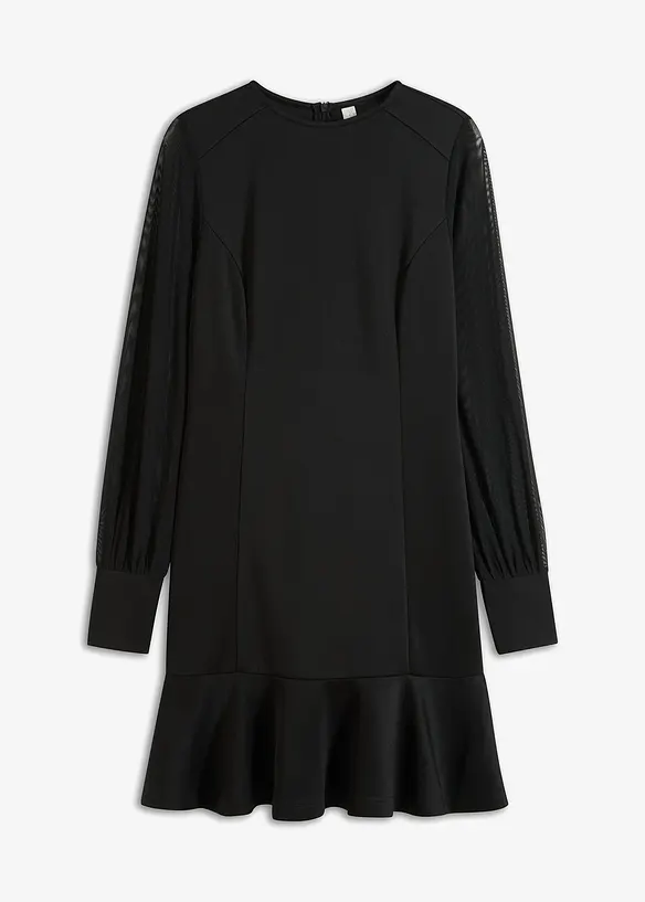 Mini-robe en tissu solide effet néoprène, avec manches légères en mesh, bonprix