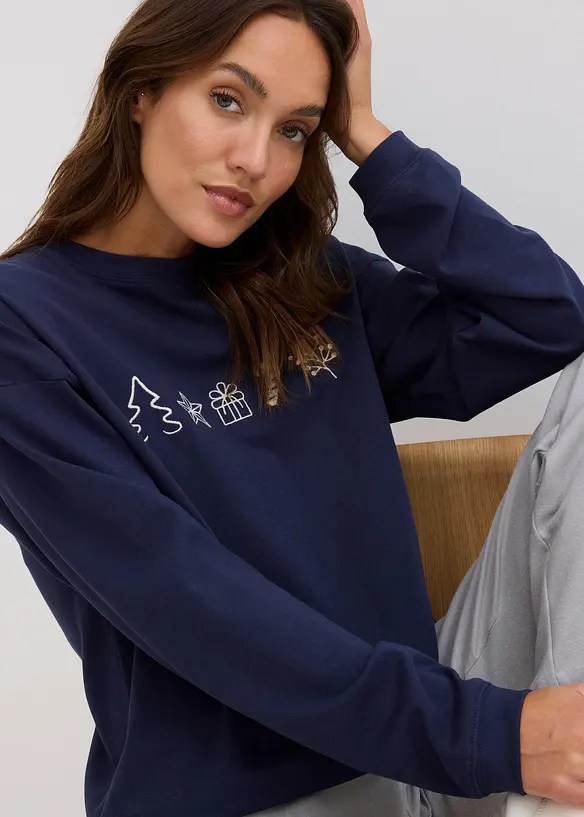Besticktes Weihnachts-Langarmshirt, oversized, bonprix