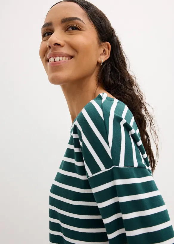 Lot de 2 T-shirts manches longues col légèrement bateau, bonprix