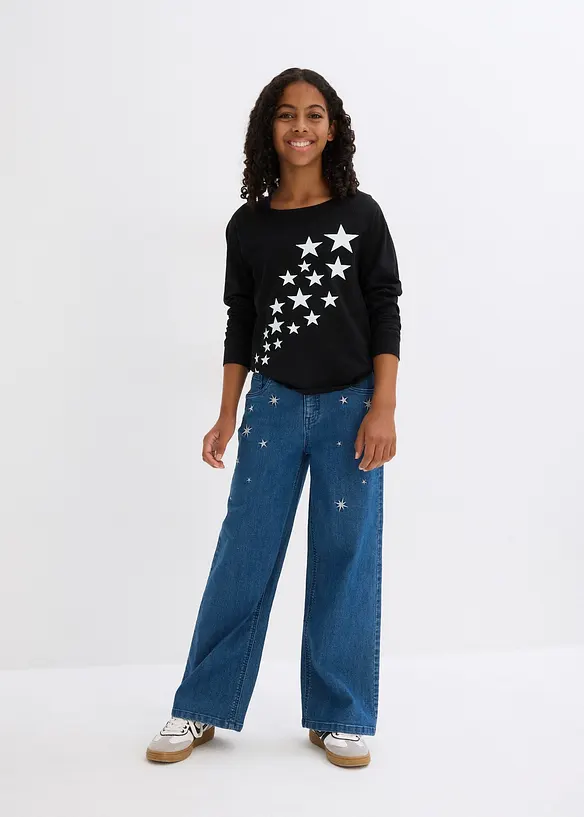 Jean large à broderie pour filles, bonprix