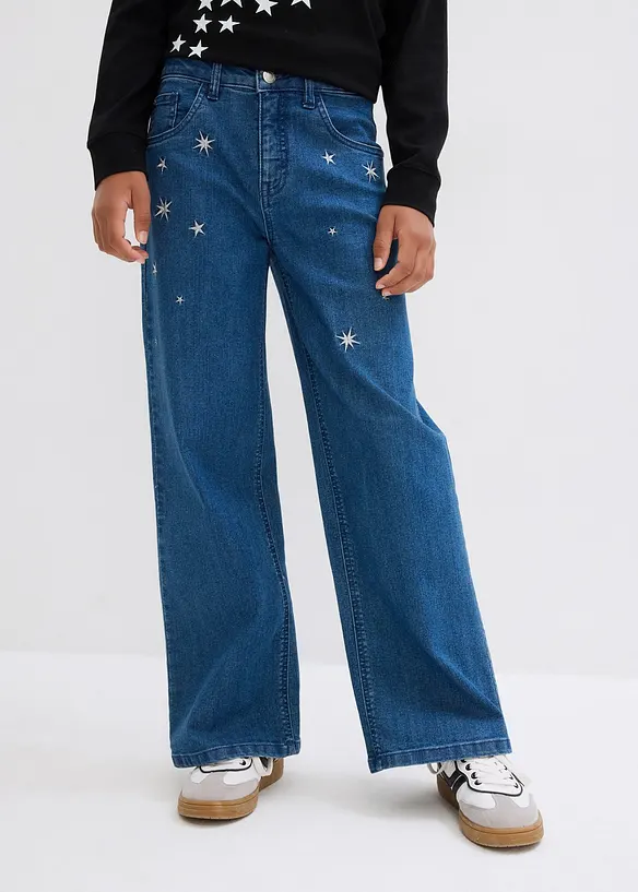 Jean large à broderie pour filles, bonprix