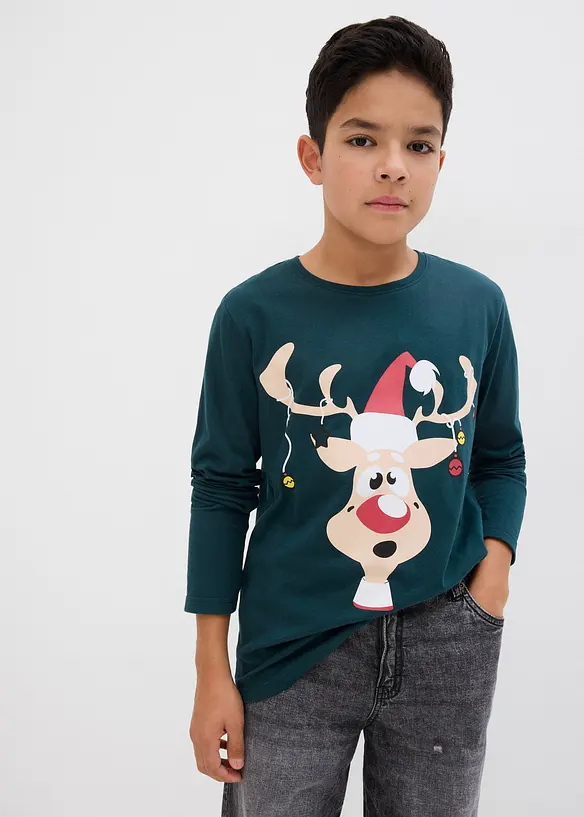 Langarmshirt mit Weihnachtsmotiv aus reiner Bio-Baumwolle, bonprix