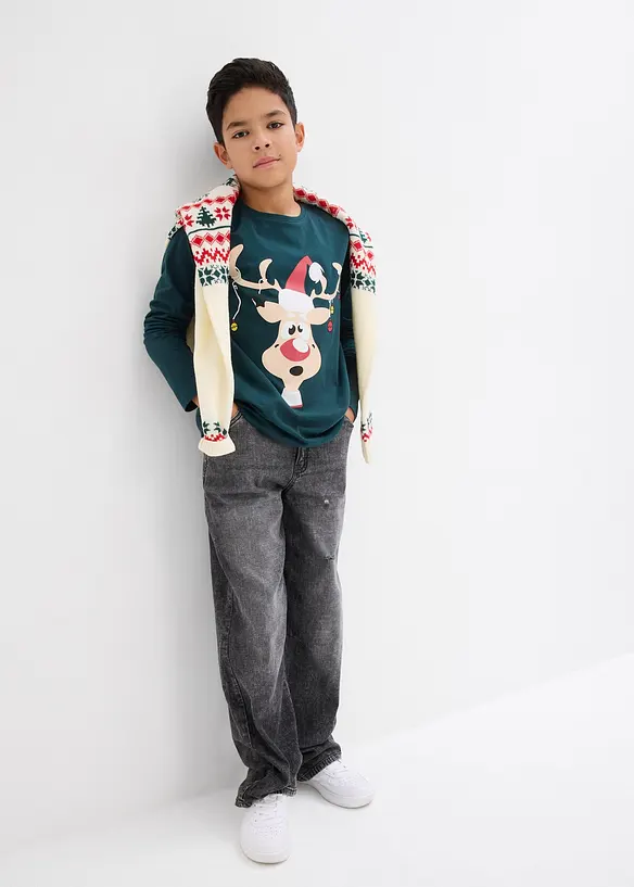 Langarmshirt mit Weihnachtsmotiv aus reiner Bio-Baumwolle, bonprix
