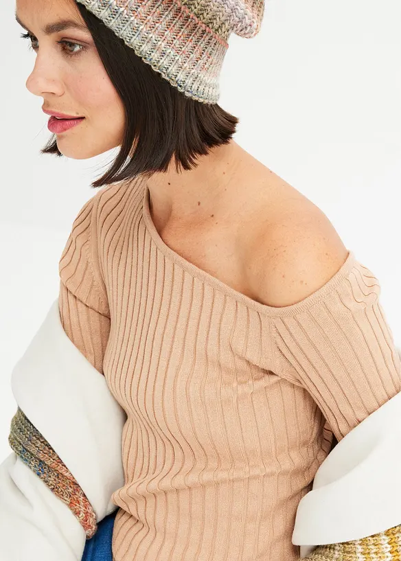 T-shirt une épaule en maille côtelée, bonprix