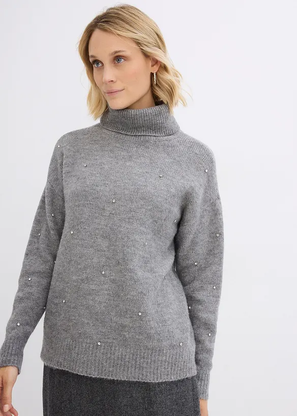 Rollkragenpullover mit Strasssteinen, bonprix