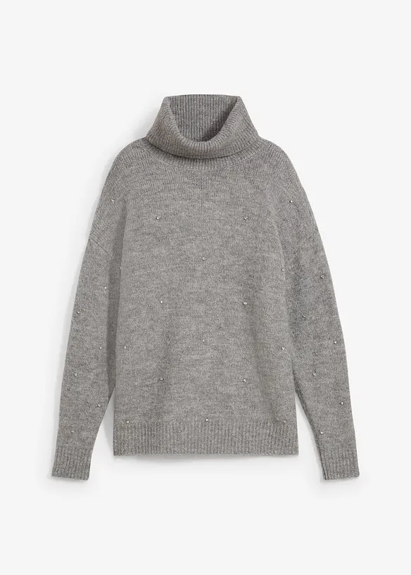 Rollkragenpullover mit Strasssteinen, bonprix
