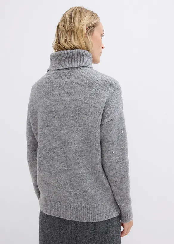Rollkragenpullover mit Strasssteinen, bonprix