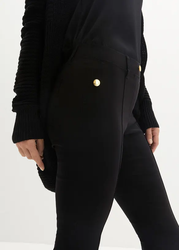 Pantalon stretch taille élastiquée avec boutons décoratifs, bonprix