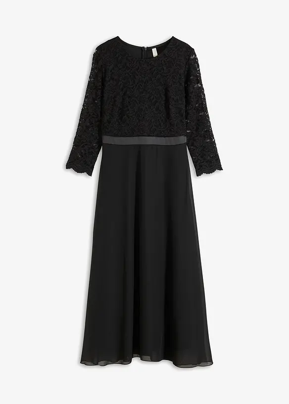 Robe midi en crêpe légère avec haut en dentelle, bonprix