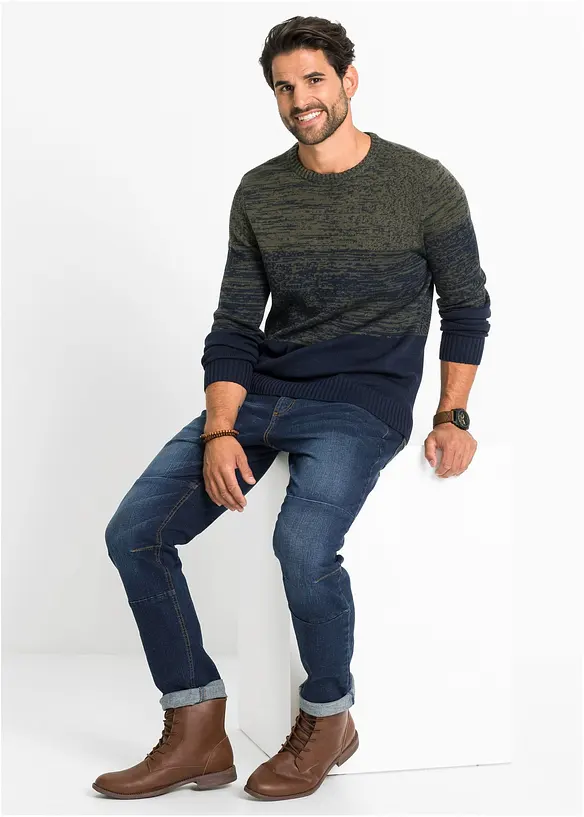 Pull en coton mélangé, coupe ventre confort, bonprix