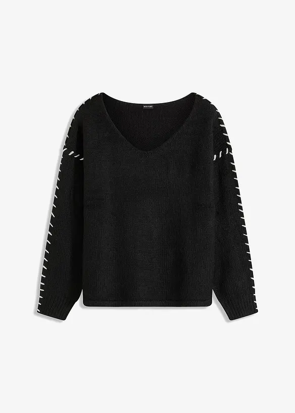 Pull en grosse maille douce à coutures contrastantes brodées, bonprix