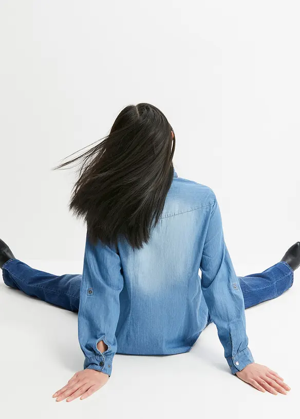 Jeansbluse mit Druckknöpfen, Langarm, bonprix