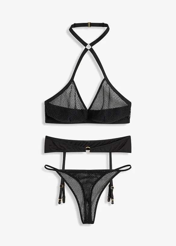 Soutien-gorge brassière + string + porte-jarretelles (ens. 3 pces), bonprix