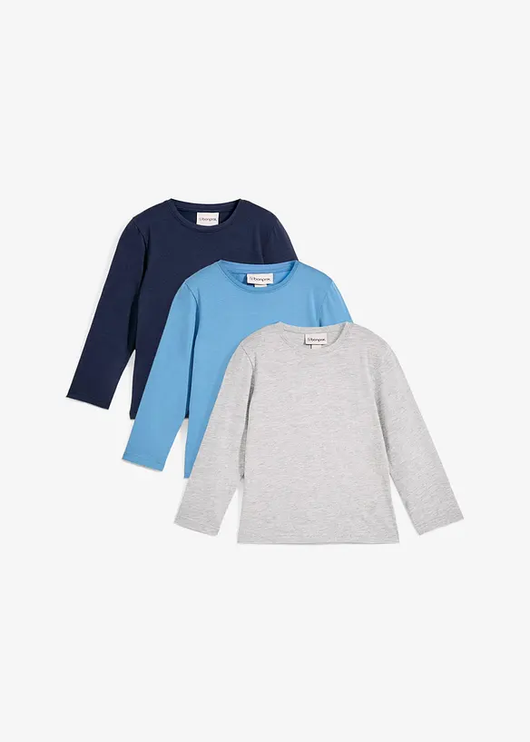 Lot de 3 T-shirts manches longues coton, bonprix