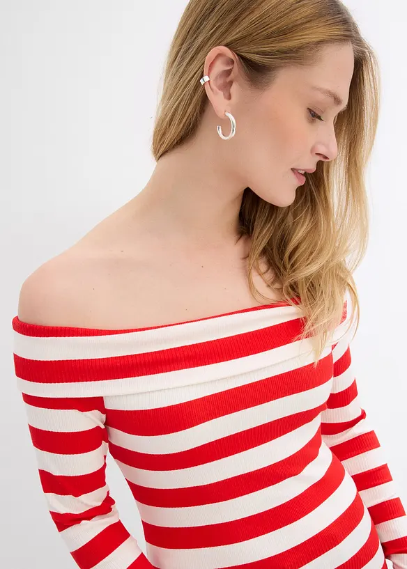 T-shirt col Bardot en viscose douce, bonprix