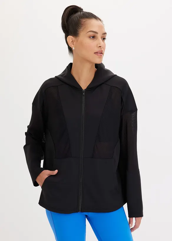Funktions-Sportjacke mit transparentem Mesh, oversized, bonprix