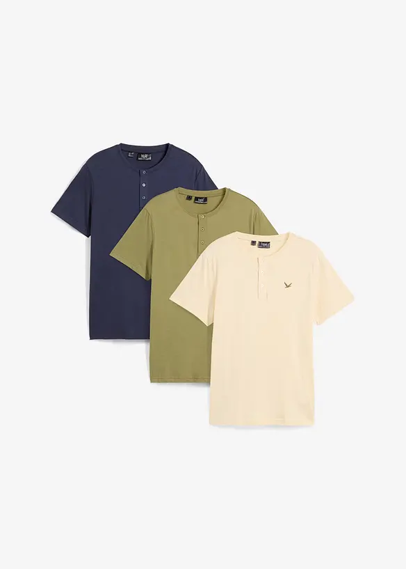 Lot de 3 T-shirts col tunisien 100% coton, bonprix
